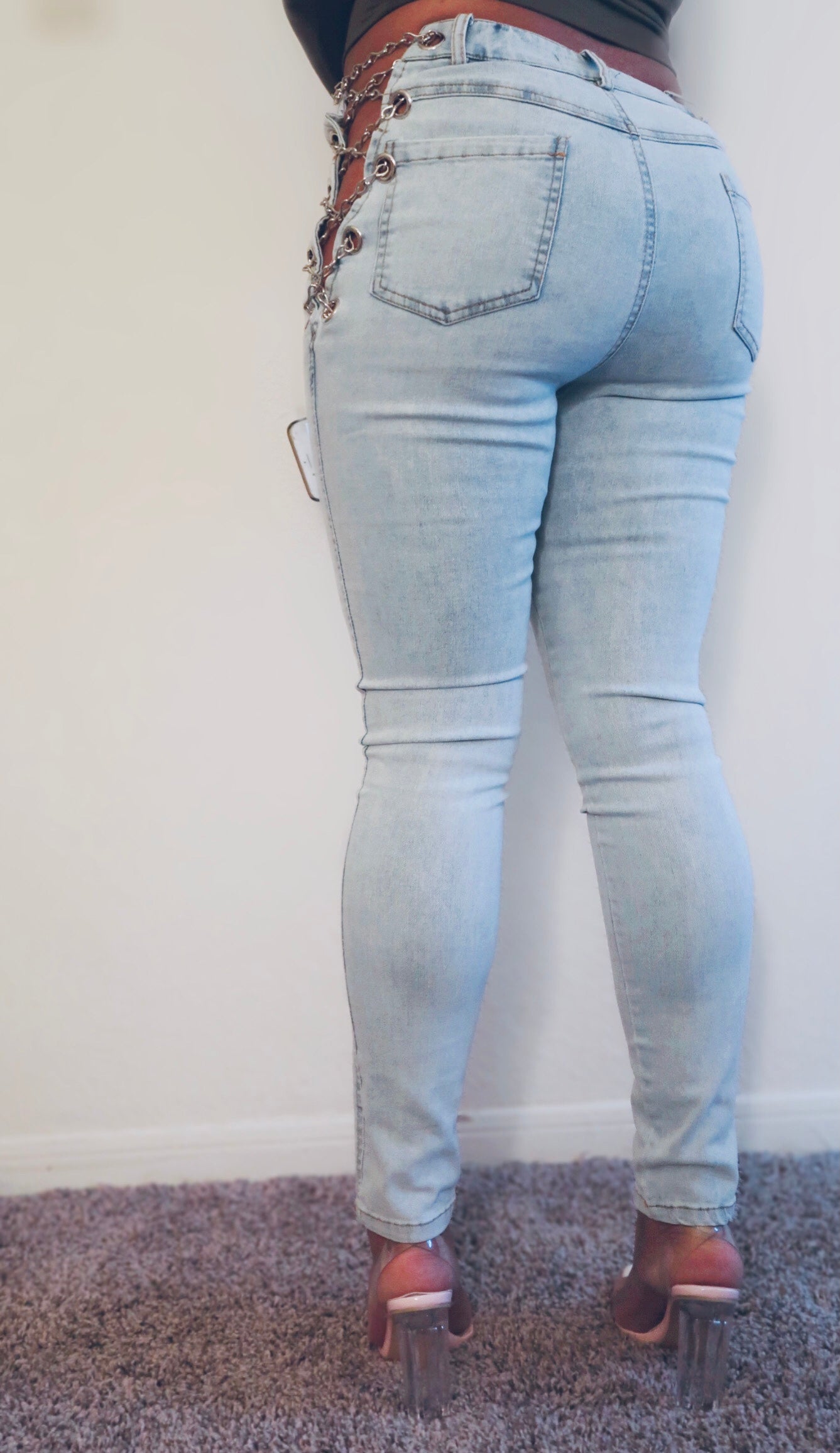 side waist chain jeans